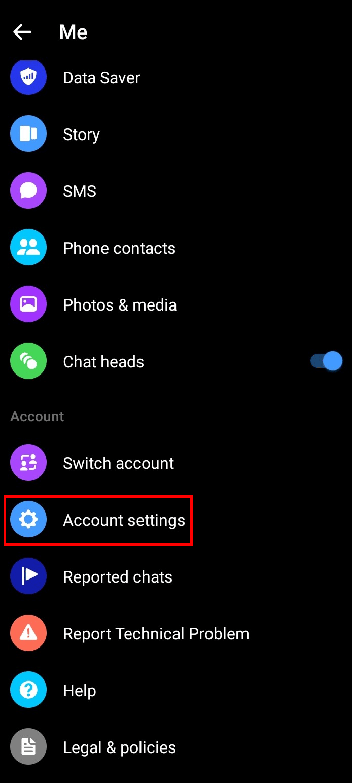 Scroll down and tap on Account settings.