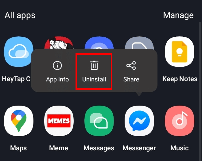 Tap on Uninstall option.