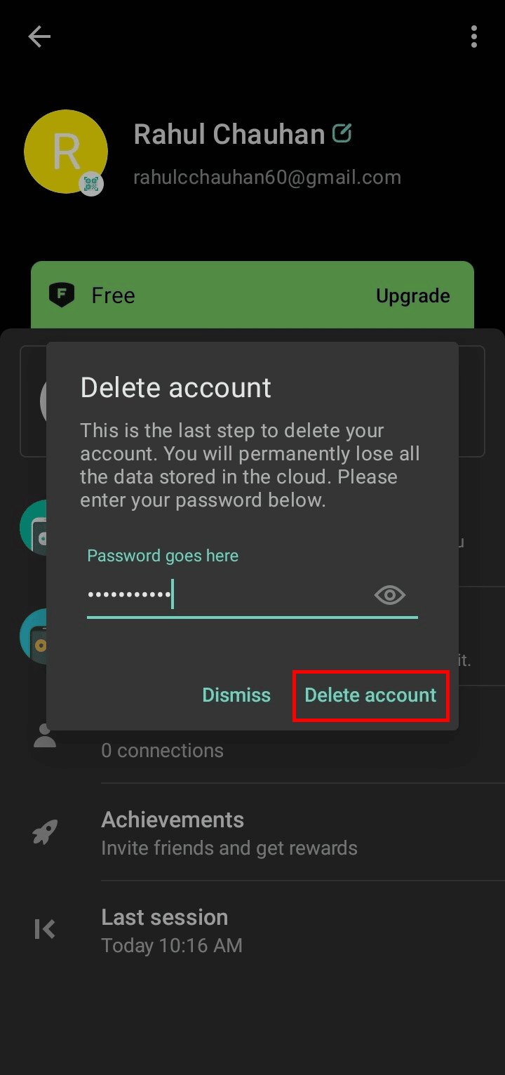 In the settings section scroll down to the bottom and tap on Delete account.