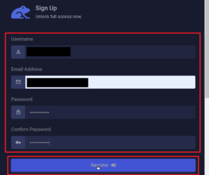 enter details and click register