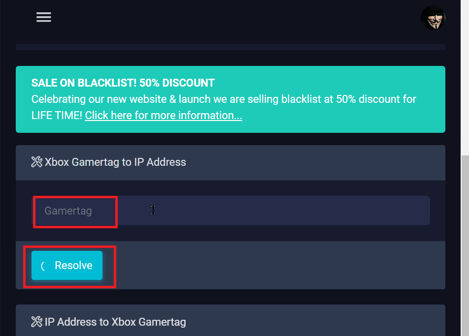 enter gamertag and click resolve
