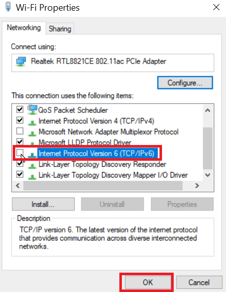 disable ipV6 protocol