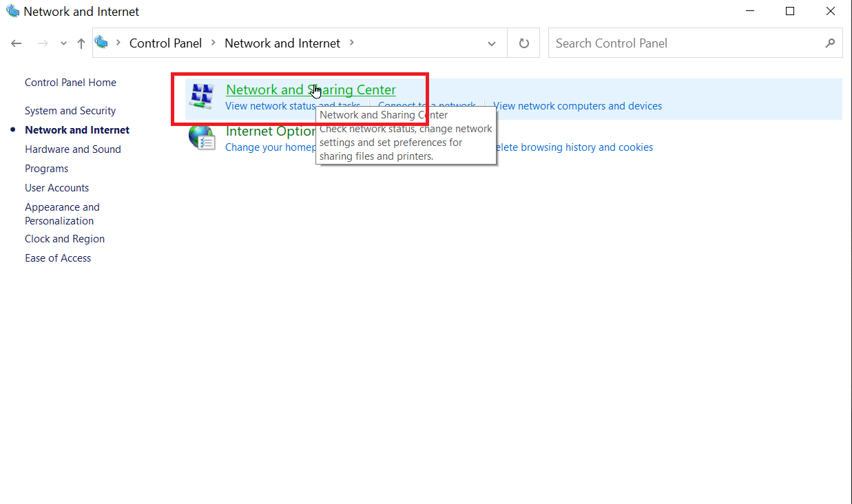 click on network and sharing center