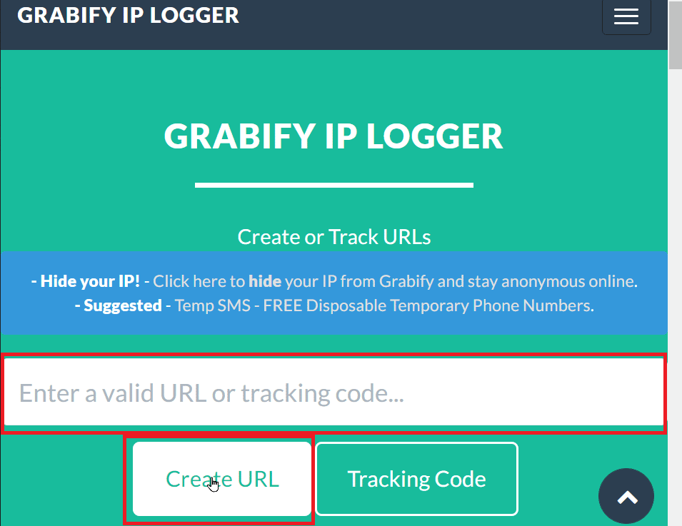 enter URL and click on create URL
