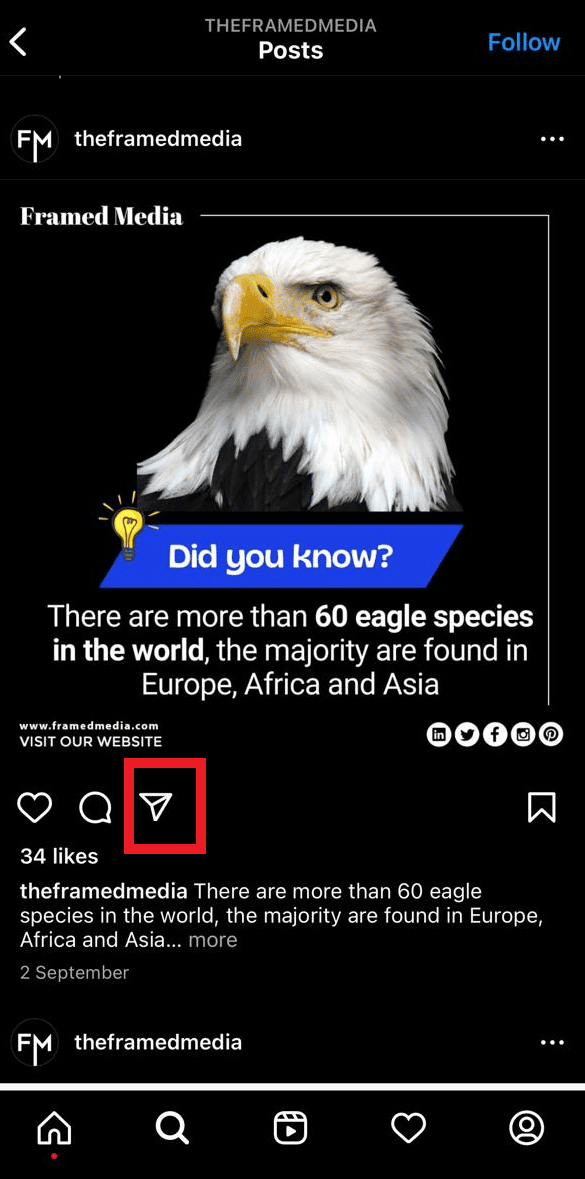 tap on the Share icon below the desired post you wanted to share