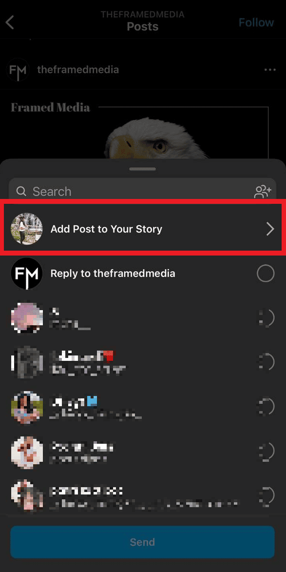Tap on Add Post to Your Story from the ensuing menu