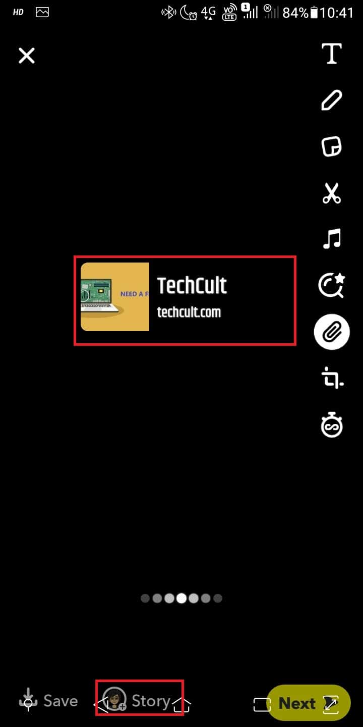 Tap on Story icon to successfully share the story link on Snapchat.