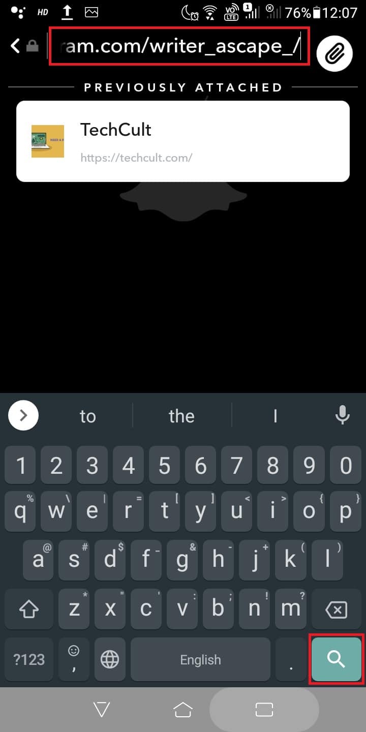 Paste your Instagram account link on the Type your URL section. Click on the magnifying glass icon to search the Instagram account link | How to Link Instagram to Snapchat Story