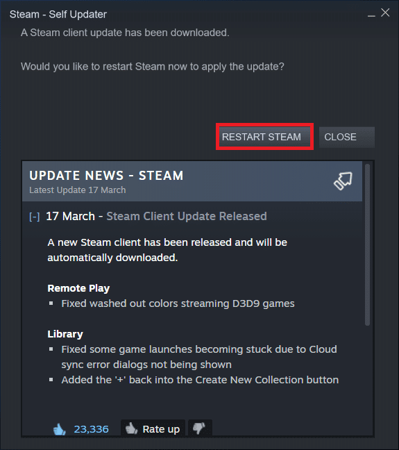 click on RESTART STEAM. Fix AppHangB1 Error on Steam