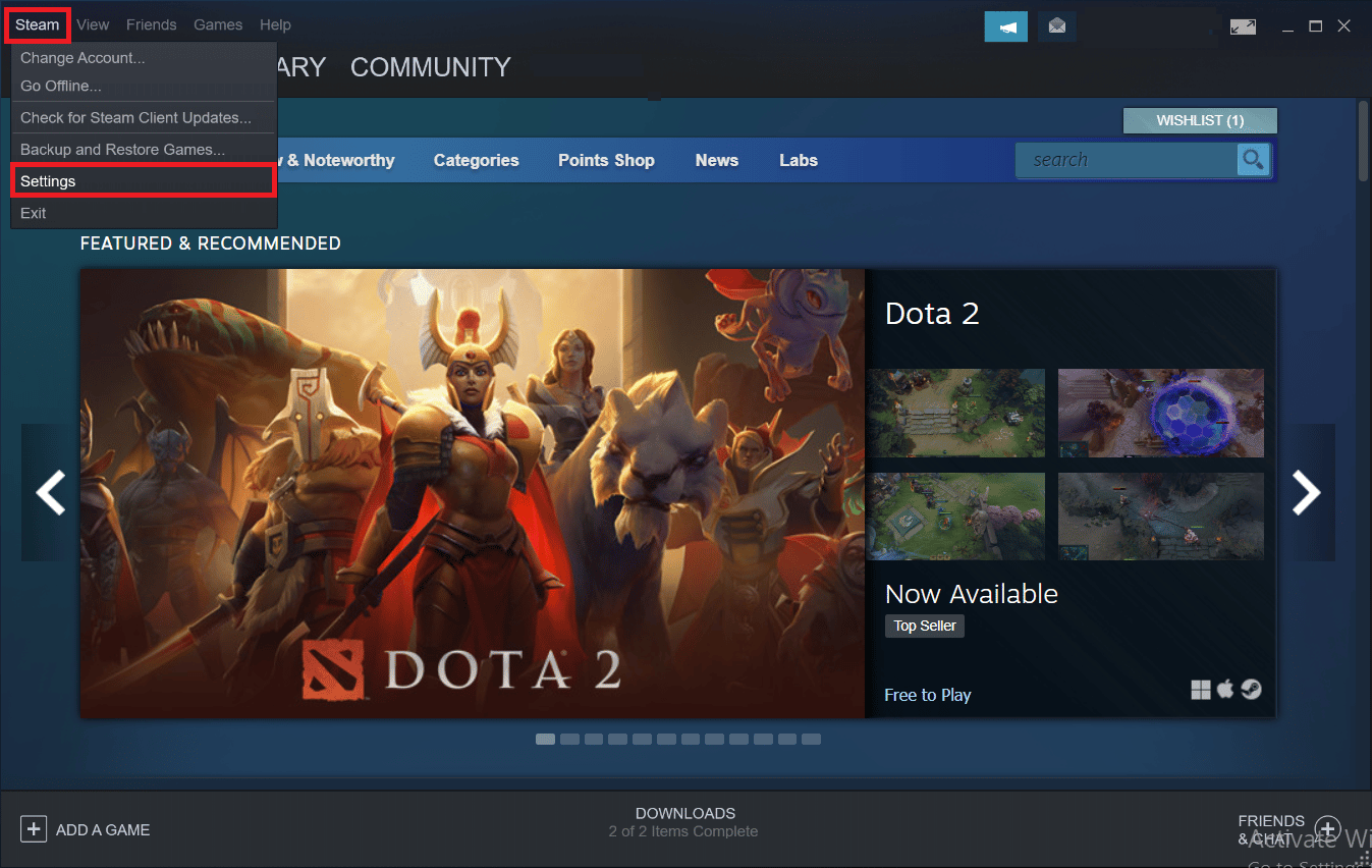 click on Steam and select Settings. Fix AppHangB1 Error on Steam