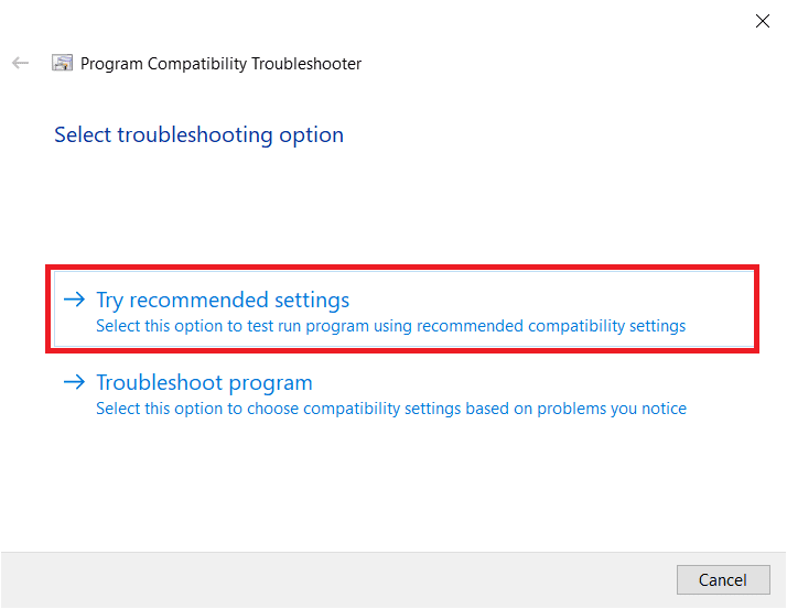 Select Try recommended settings