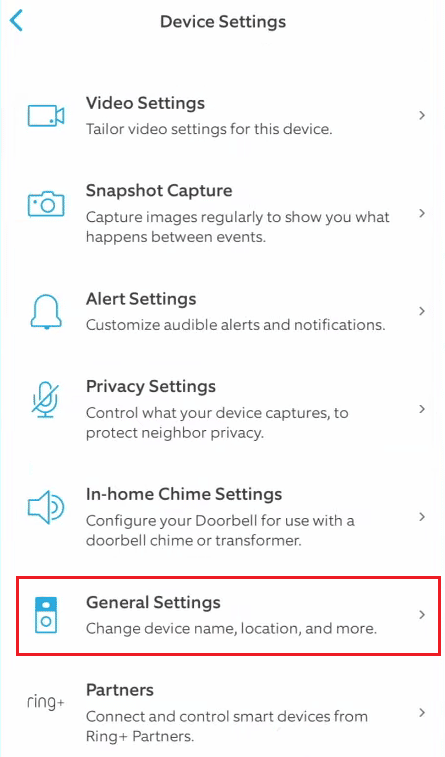 tap on General Settings | How to Delete a Ring Device