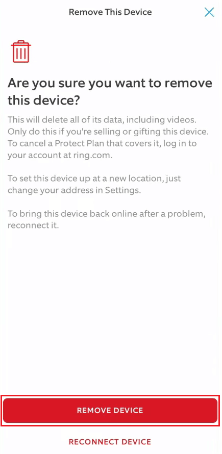 From the confirmation popup, tap on REMOVE DEVICE