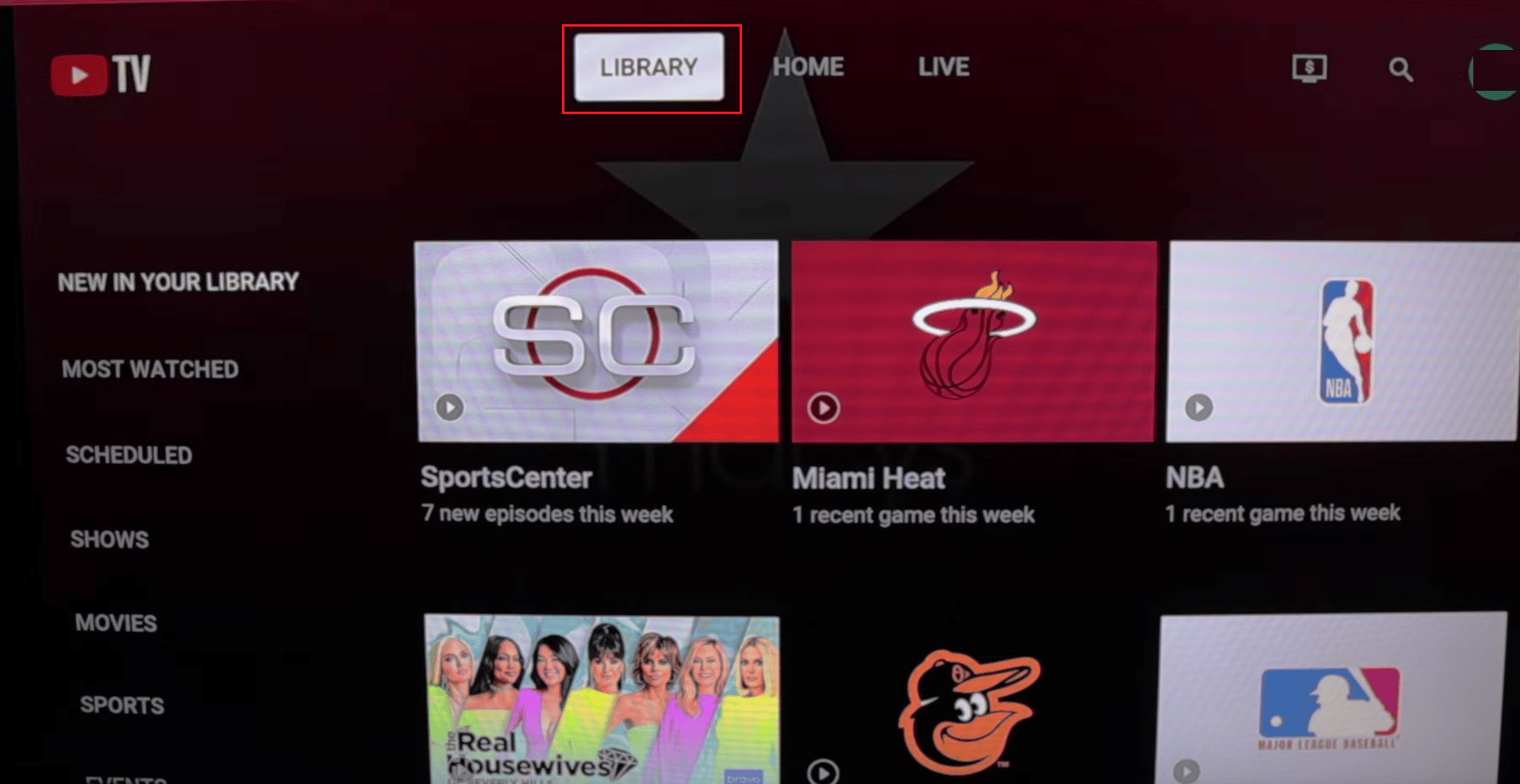 Select the LIBRARY tab from the top