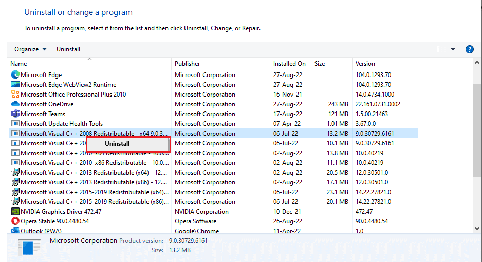 Click on Uninstall