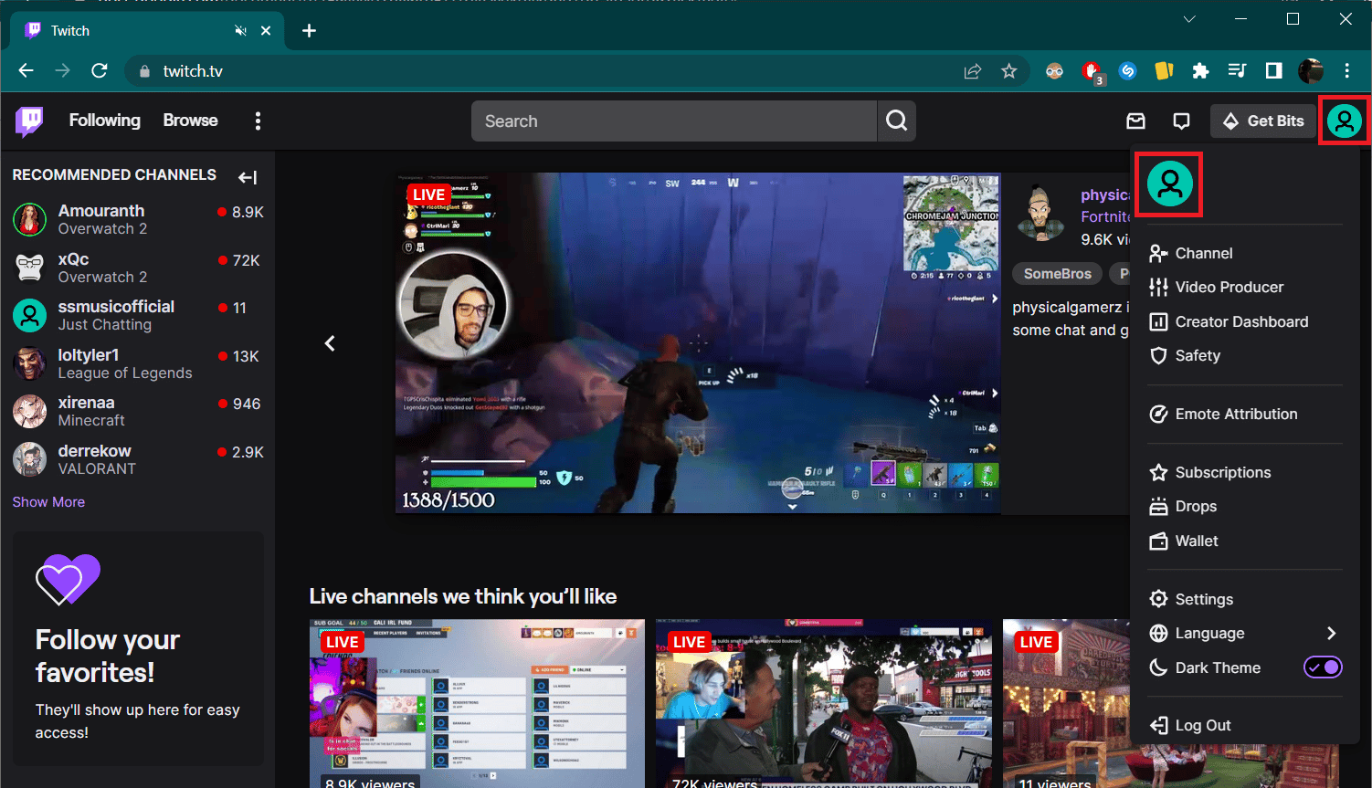 Click on the profile icon and click on the profile icon next to your Twitch name