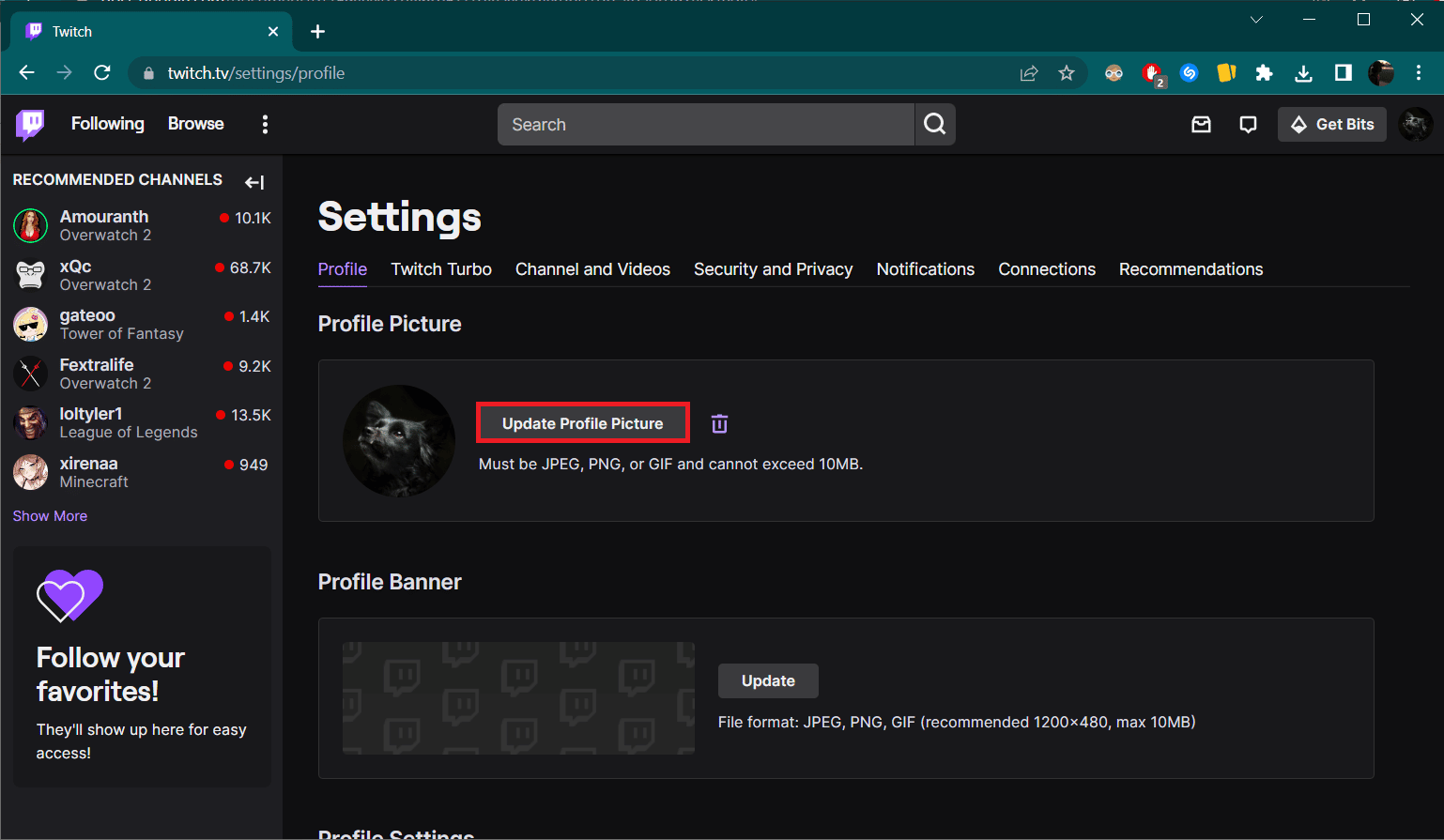 Click on Update Profile Picture
