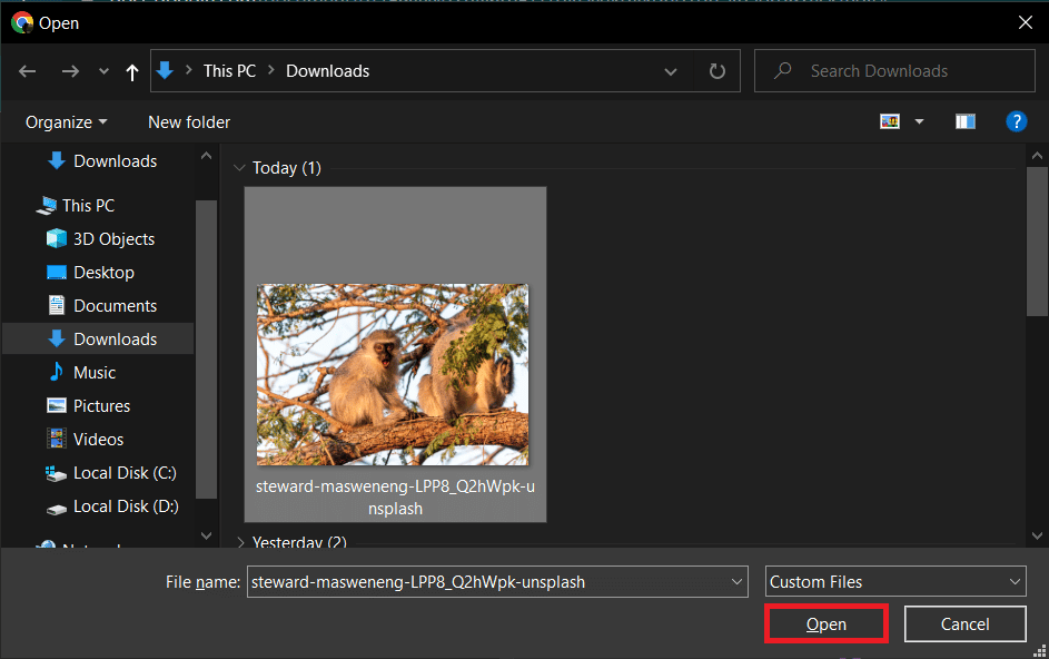 Choose the photo you wish to keep as your new Twitch avatar and click on Open