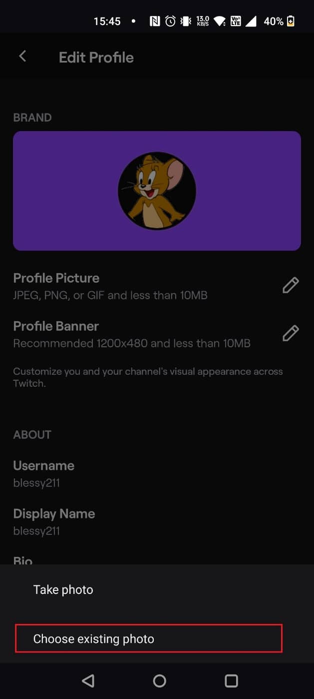 Select Choose existing photo