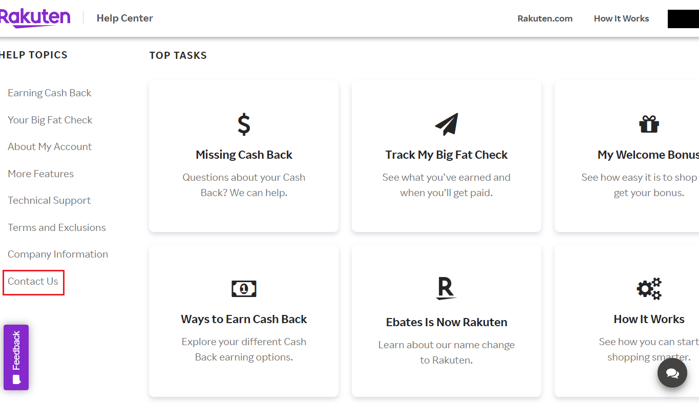 Click on Contact Us from the left pane | best way to use Rakuten