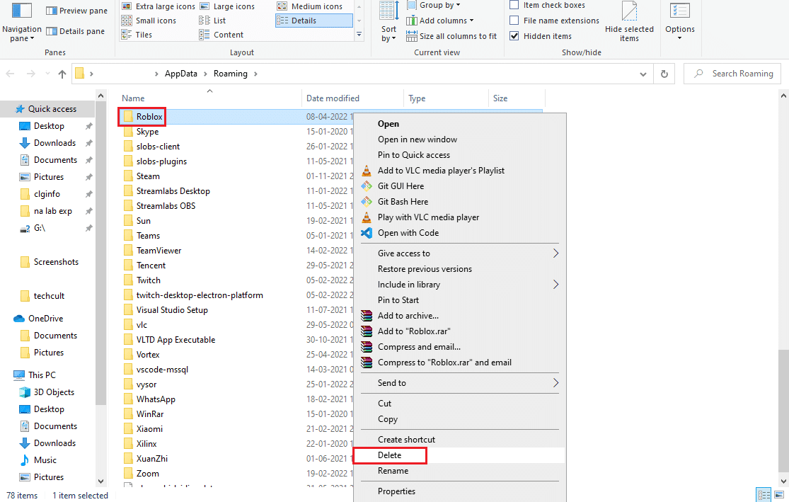 delete roblox folder