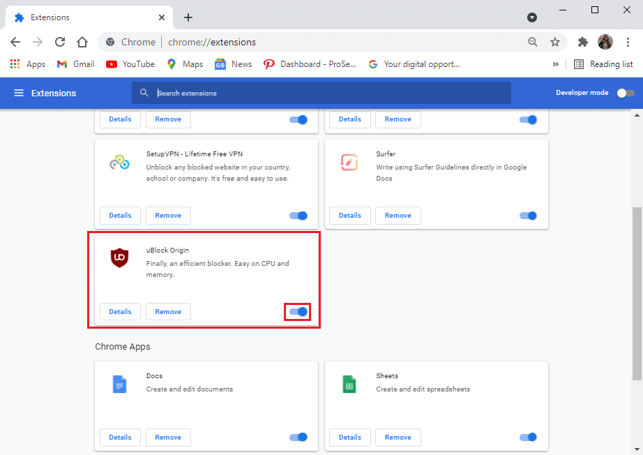 disable ad blocker extension