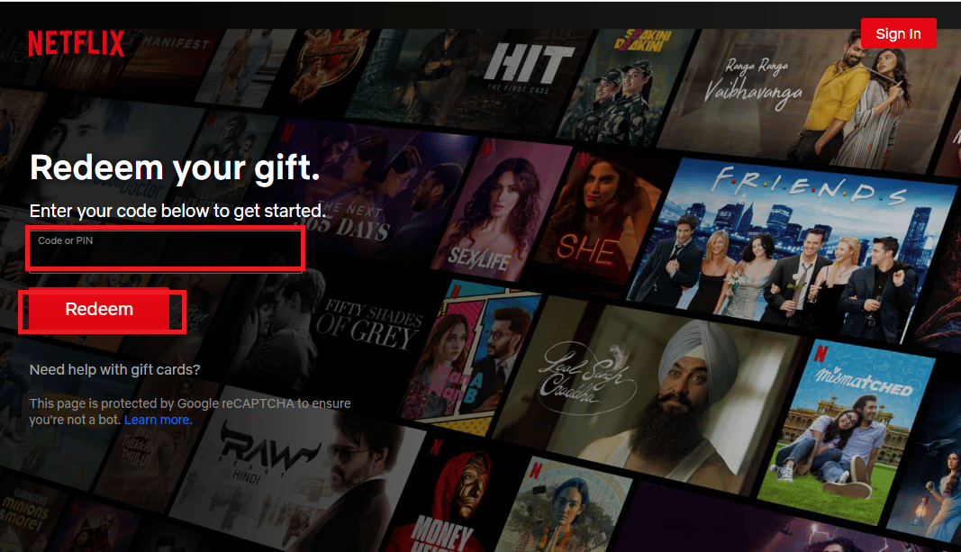 Enter the code in the field and click on the Redeem button