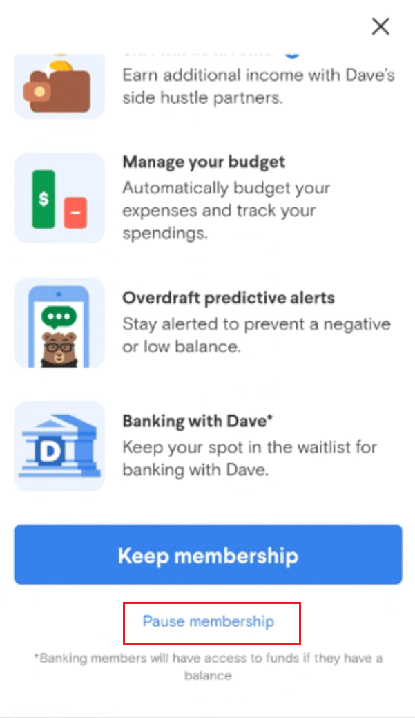 Tap on Pause membership