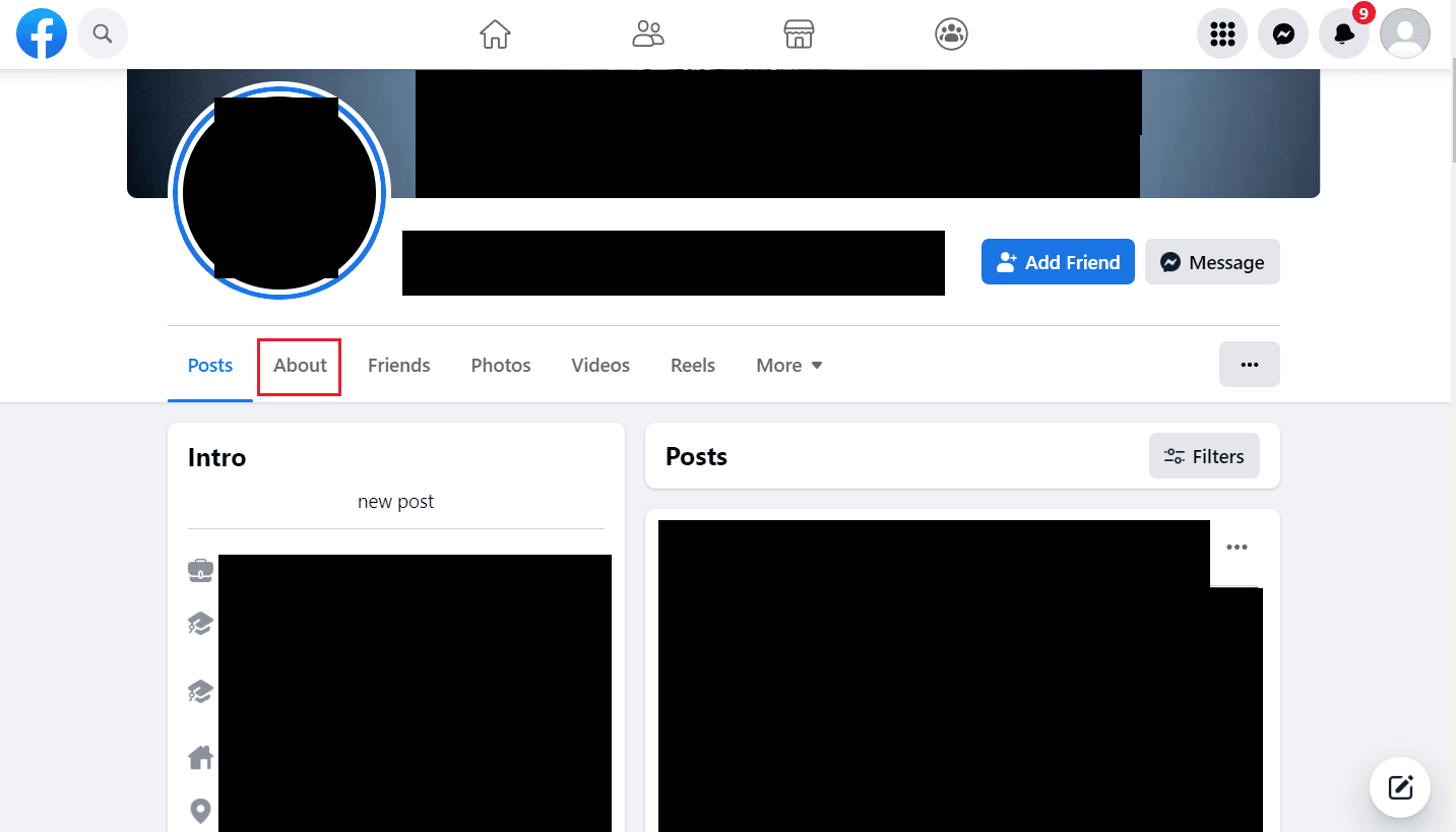 Click on the About tab from the profile page