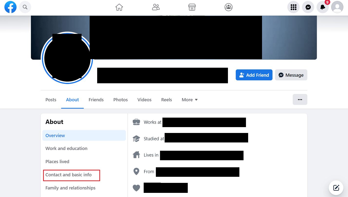 click on the Contact and basic info option from the left pane