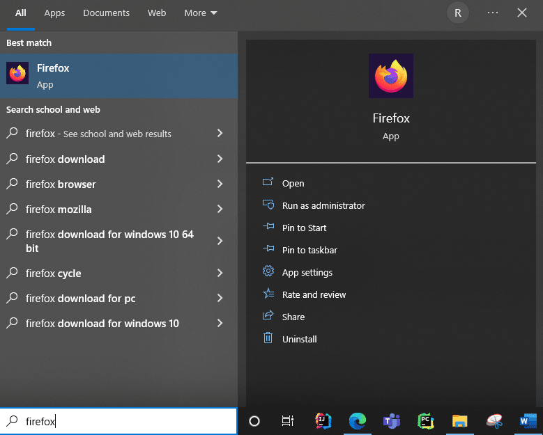 search firefox in windows search box. Fix Netflix Error 70371101 in Windows 10