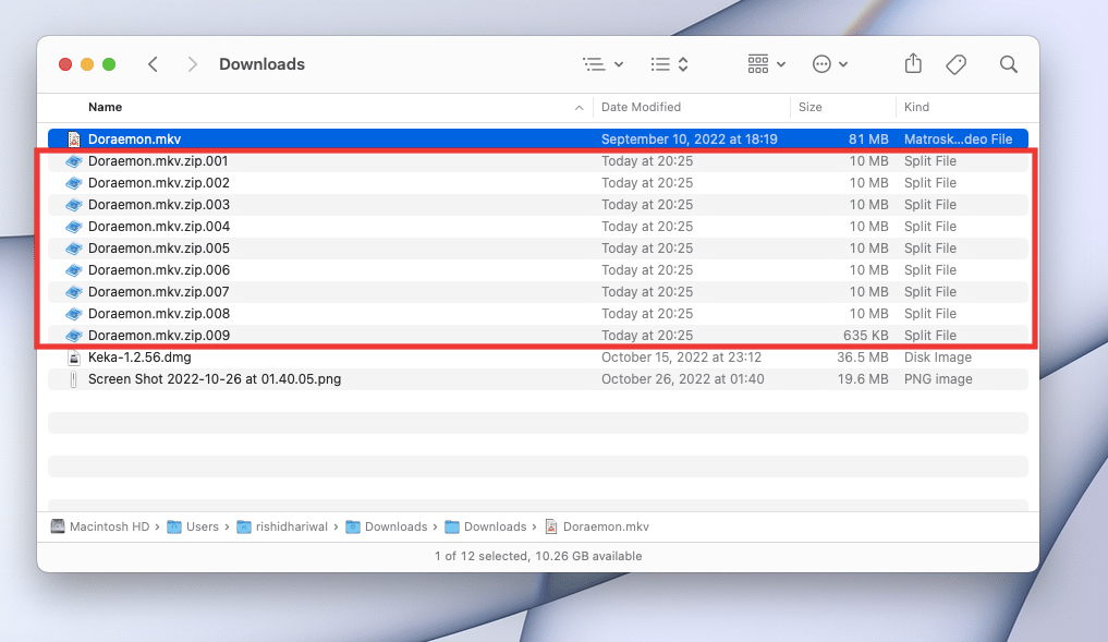 a single video file is divided into 9 files