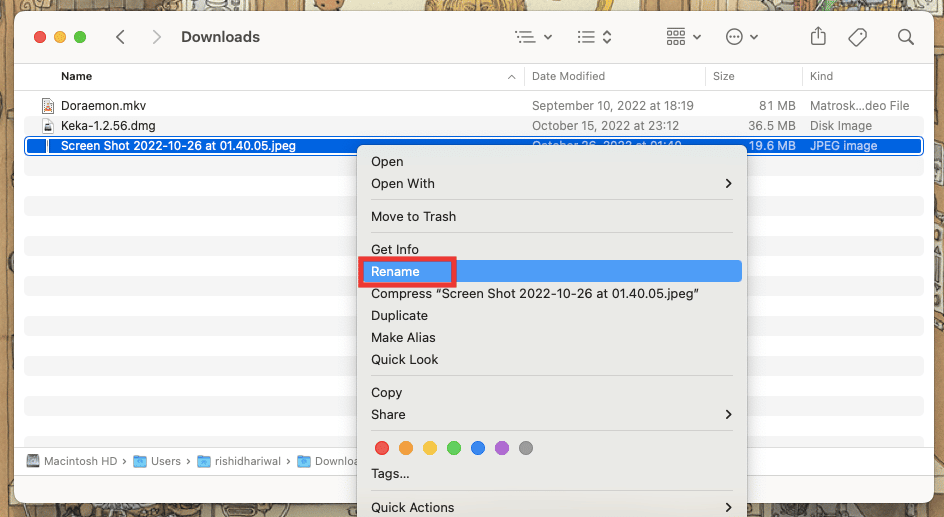  Right-click on the file and click on Rename or simply press Enter key to rename the file