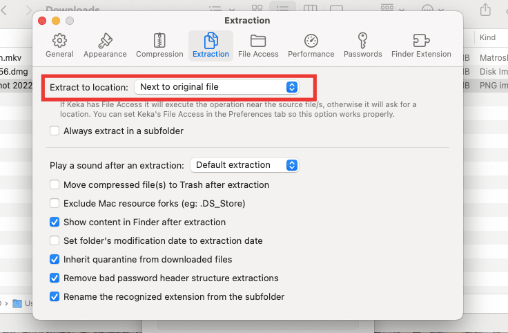 go to Extraction tab and change the default location from Extract to location