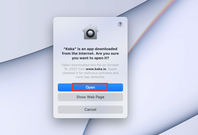 click on Open to grant permission. Fix Keka Error Code 2 on macOS