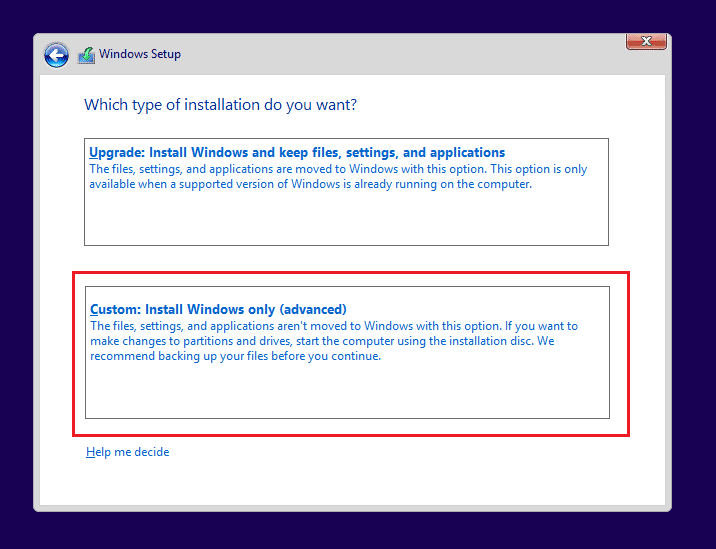 Custom Install Windows only