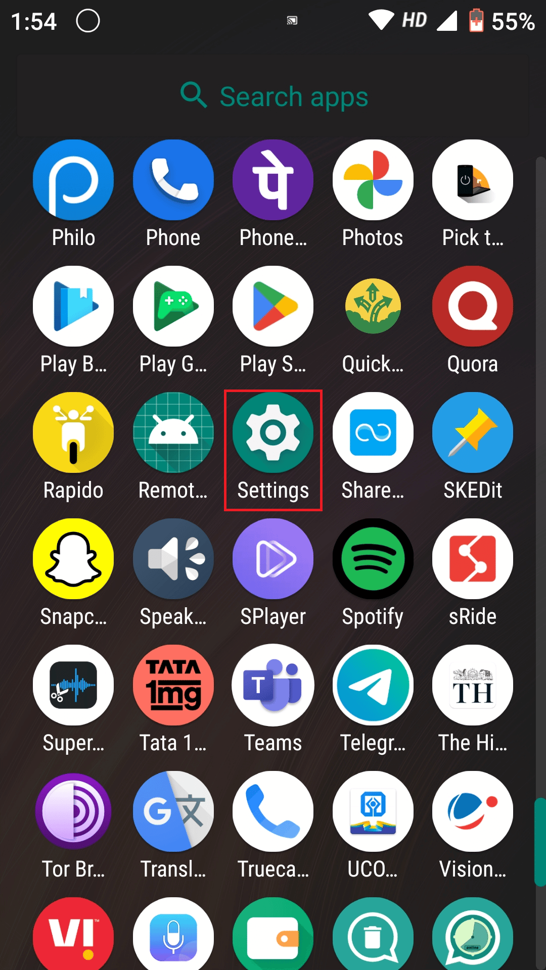 tap on settings 