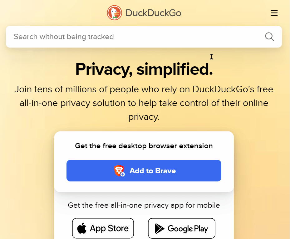 duckduckgo homepage