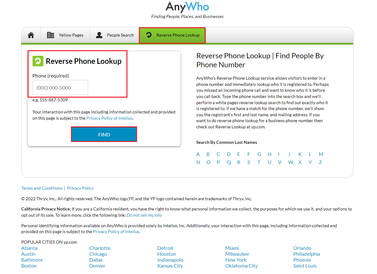 AnyWho reverse phone lookup