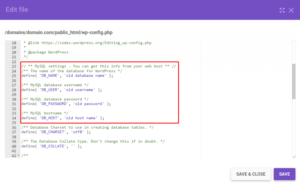 The functions in the wp-config file that should be updated to reflect the recent domain name change