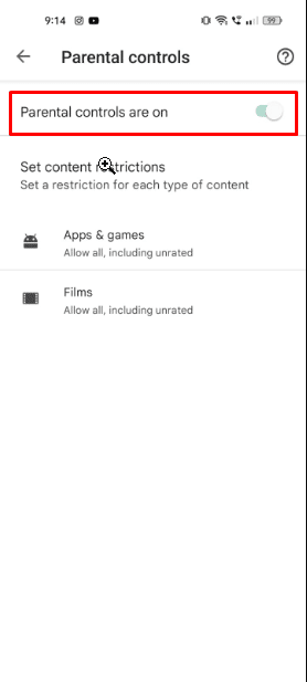Tap on the Parental controls option, then toggle the switch next to parental control to turn it off | How to Turn Off Parental Controls without a Password