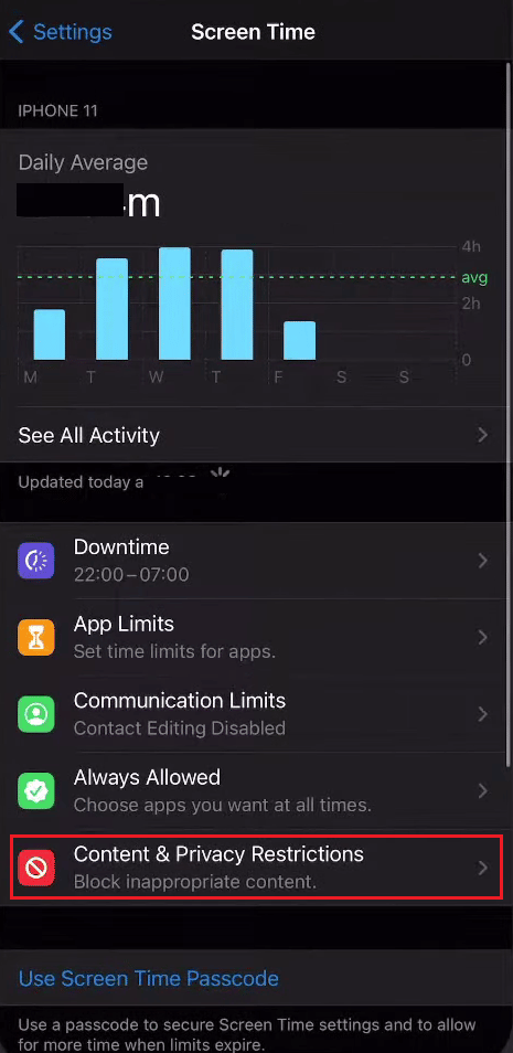 Tap on Content & Privacy Restrictions