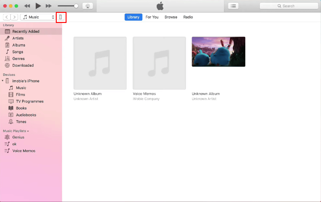 Then click on the device icon present at the top left side of iTunes’s home screen. 