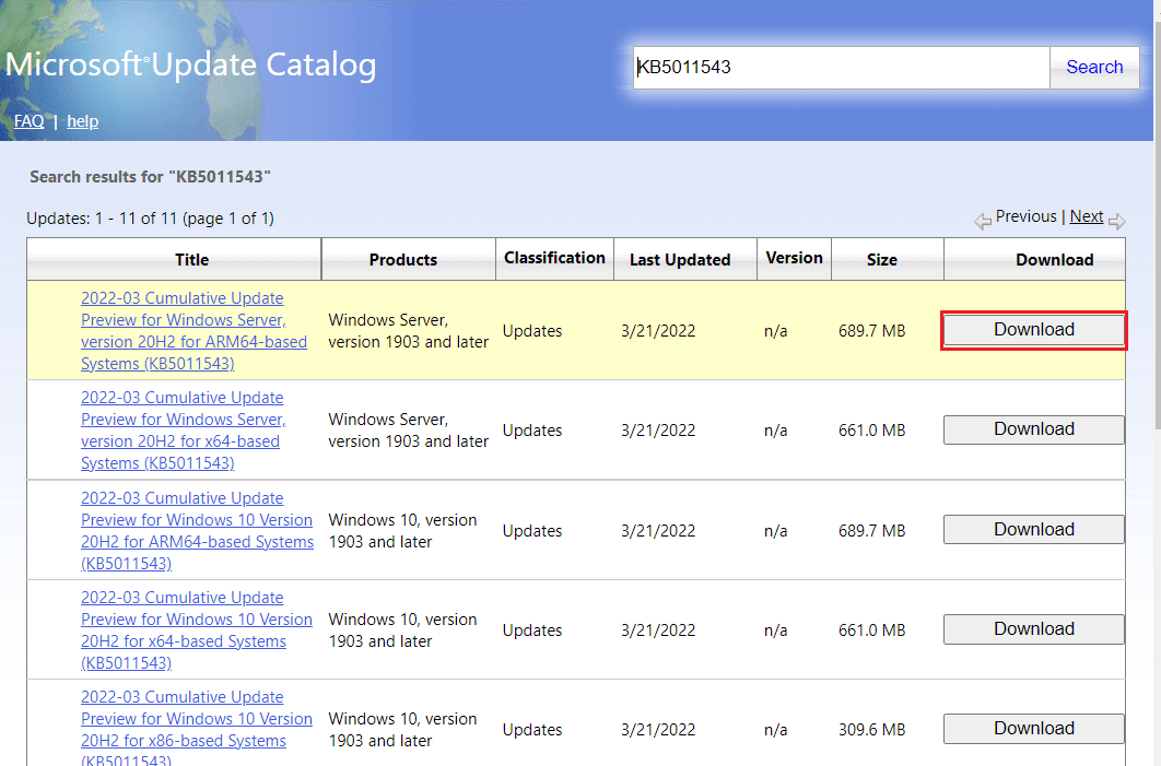 click on Download option for a particular update in Microsoft Update Catalog page