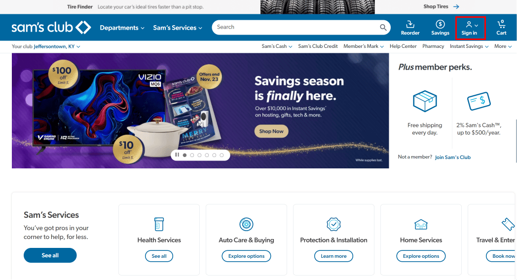 Hover on the Sign in option at the top-right of the screen.