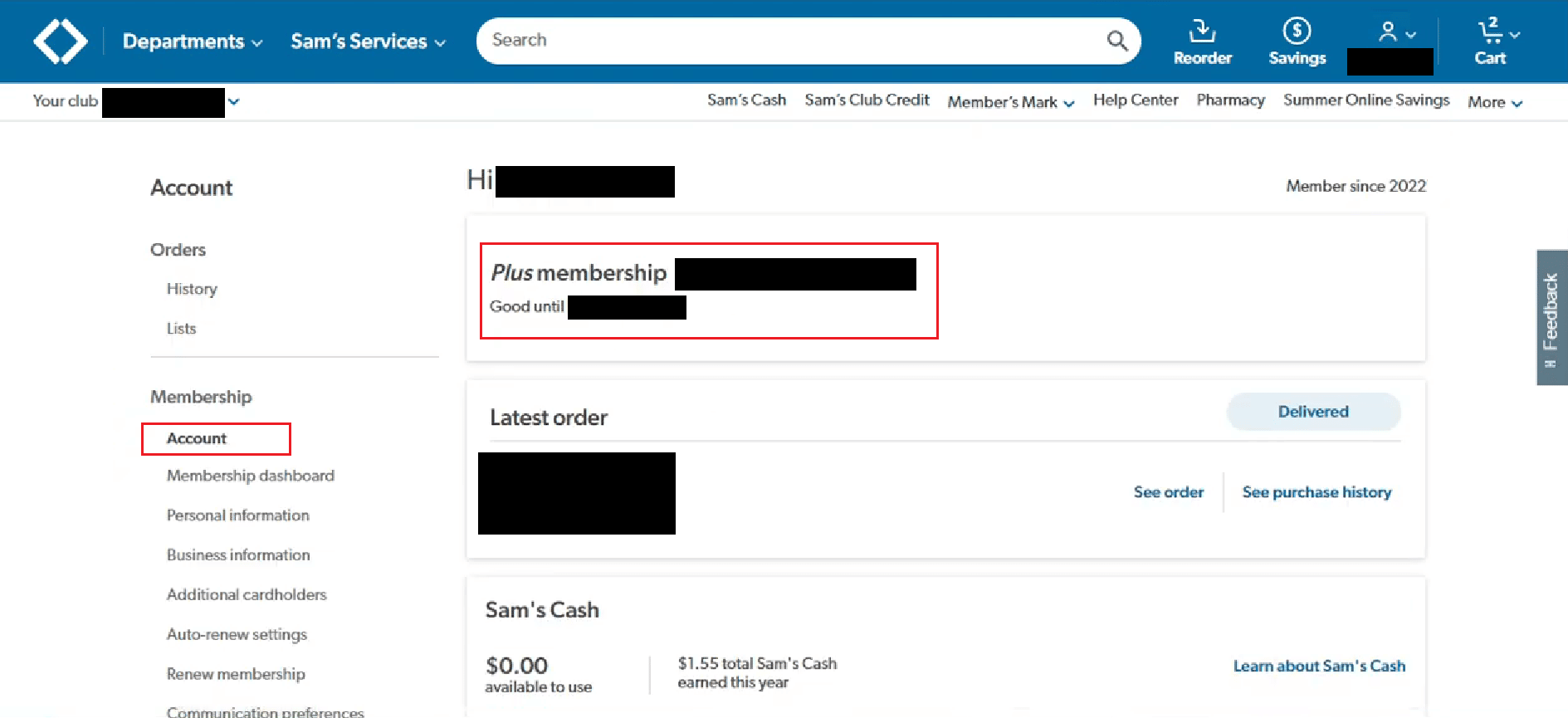 click on the Account option in the Membership section to view your membership status | How to Change My Sam’s Club Membership