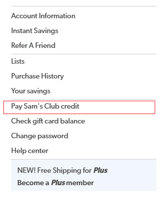 Click on the Pay Sam’s Club credit option
