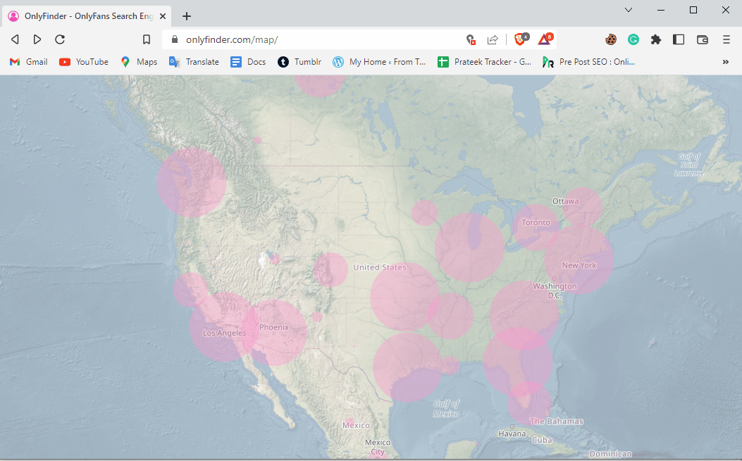 Click on the OnlyFans world map and select the geolocation where you want to search for a profile