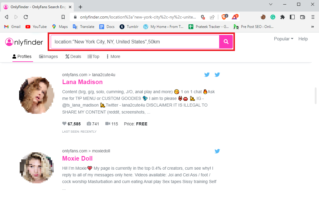 You can also type the location where you want to search for a profile