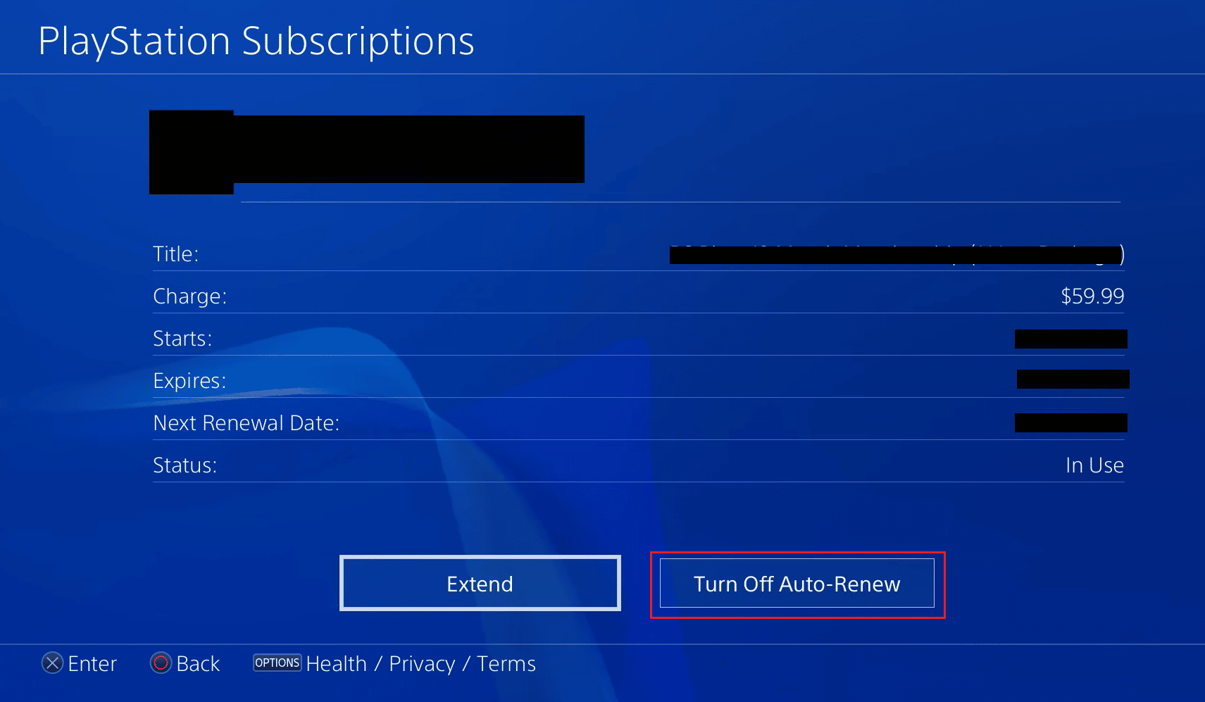 choose the Turn Off Auto-Renew option